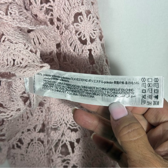 Zara Blush Pink Crochet Lace-Look Long Sleeve Crop Top, Size Large, NWOT. Boho - Picture 8 of 15